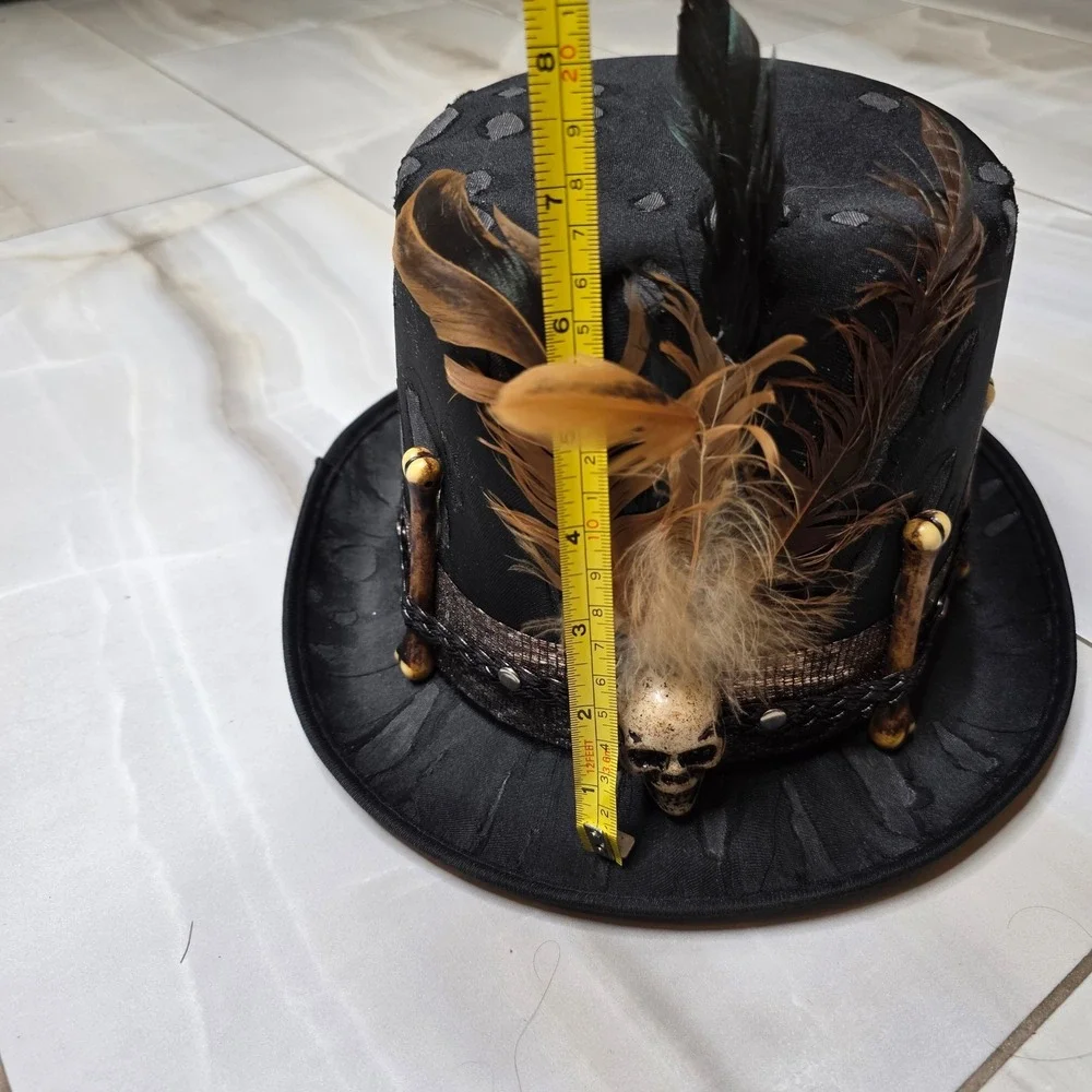 Spirit Halloween Voodoo Witch Doctor Top Hat Skull Bones Feathers Black 01433663